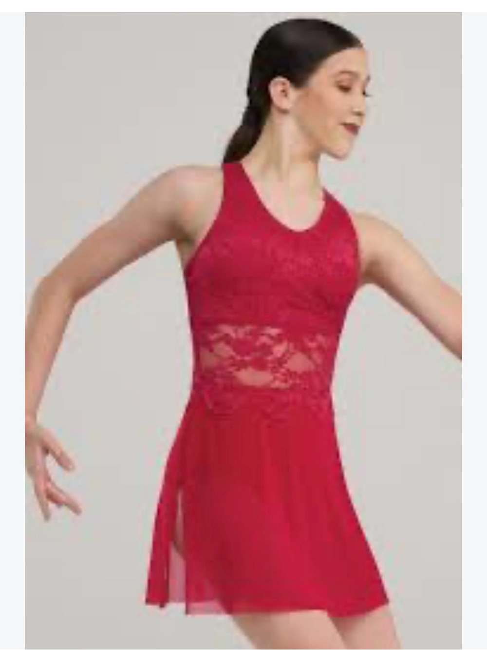 Weissman Red Lace Chiffon Dance Costume (Elite Scallop Lace Mini)
